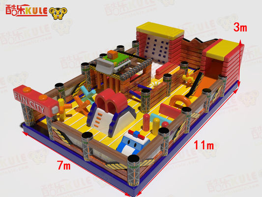 Fun City sân chơi trong nhà bơm 11 * 7 * 3m Với tường Cimbing slide