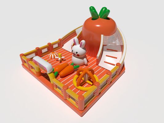 Thỏ cà rốt Lâu đài bơm màu cam trắng xanh lá cây với slide lớn