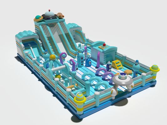 Blue Inflatable Commercial Bouncy Castle với các rào cản trượt