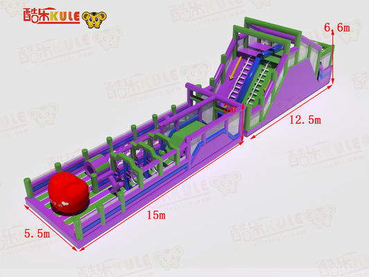Đường đua chướng ngại vật bơm hơi cho người lớn sân chơi màu tím màu xanh lá cây màu đỏ