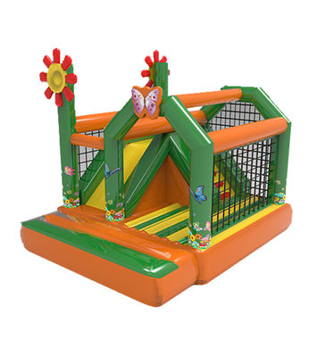 Green Orange Inflatable Bouncy House Với Slide Cho Trẻ Em
