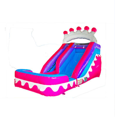Pink Crown Inflatable Wet Dry Inflatable Slide Với Bể bơi
