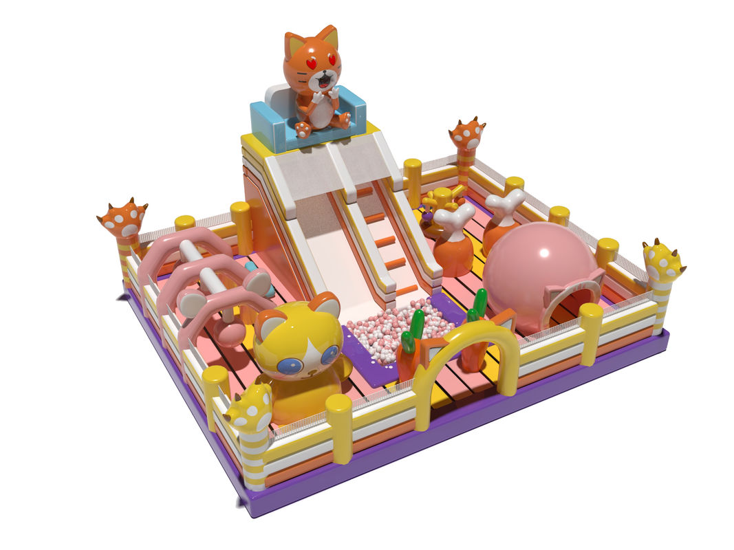 Lâu đài bơm nổi nhảy nhót màu hồng màu vàng cho trẻ em